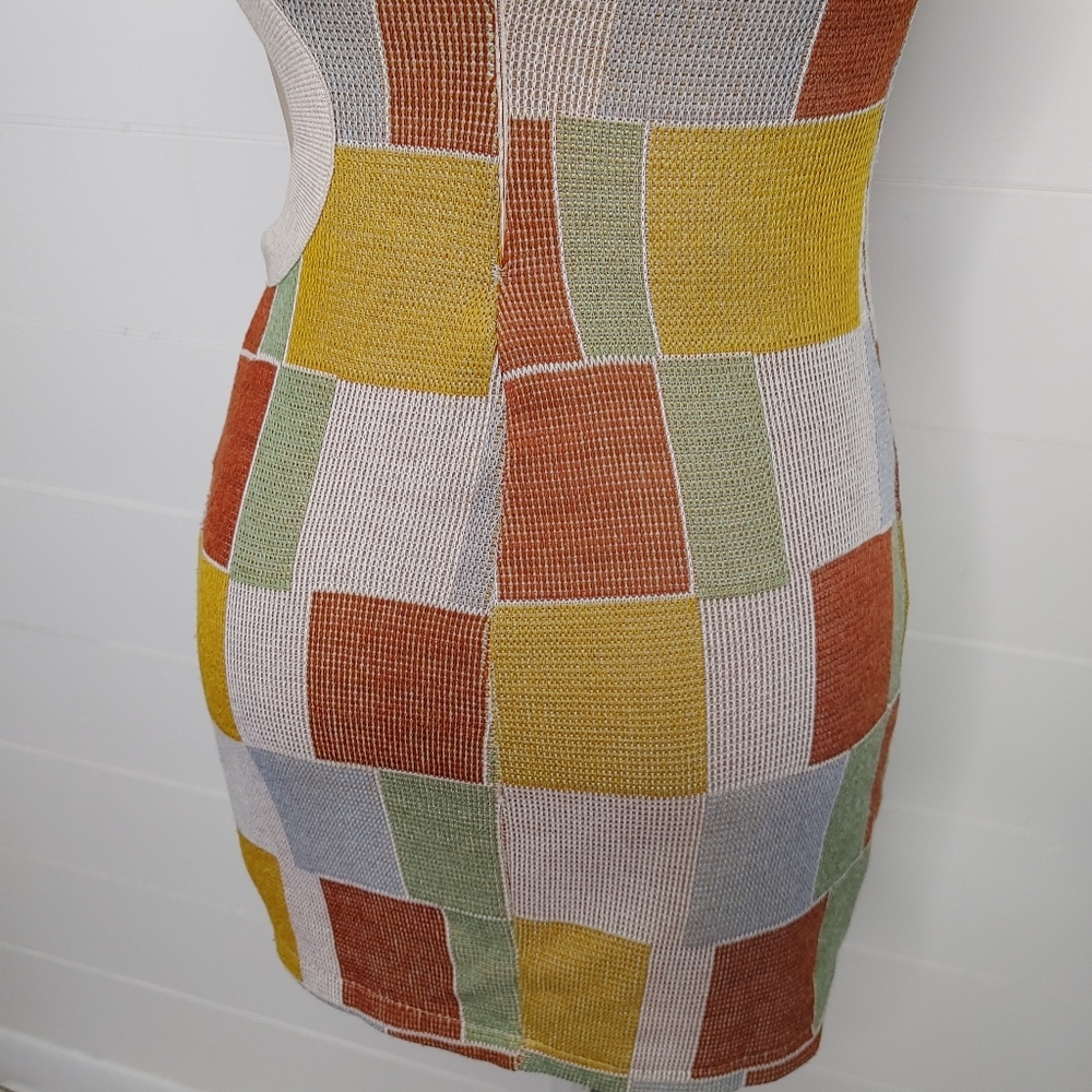 Zara Multicolor Patchwork Cutout Mini Dress — Sage, Mustard, Rust, Sky - Picture 11 of 16